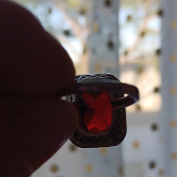 Rectangular Multi Faceted Deep Red Glass Silver Ring - Picture 13 of 15